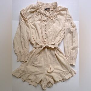 Anthropologie Deluc Long Sleeve Romper Size S Cotton Romantic Ruffle Ruched Y2K